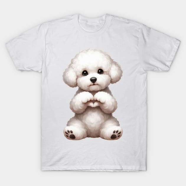 Valentine Bichon Frise Dog Giving Heart Hand Sign T-Shirt by Chromatic Fusion Studio